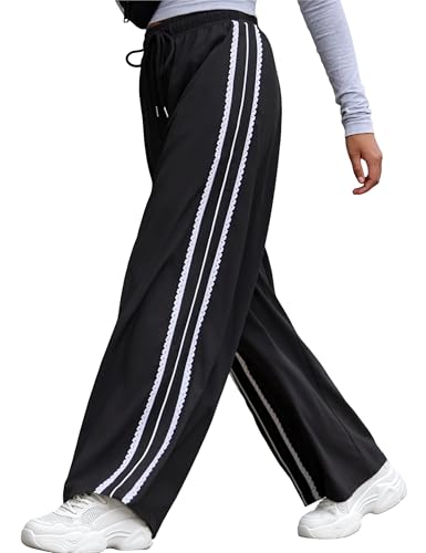 Amazon.com: Yeokou Women's Wide Leg Sweatpants Side Stripe Crochet
